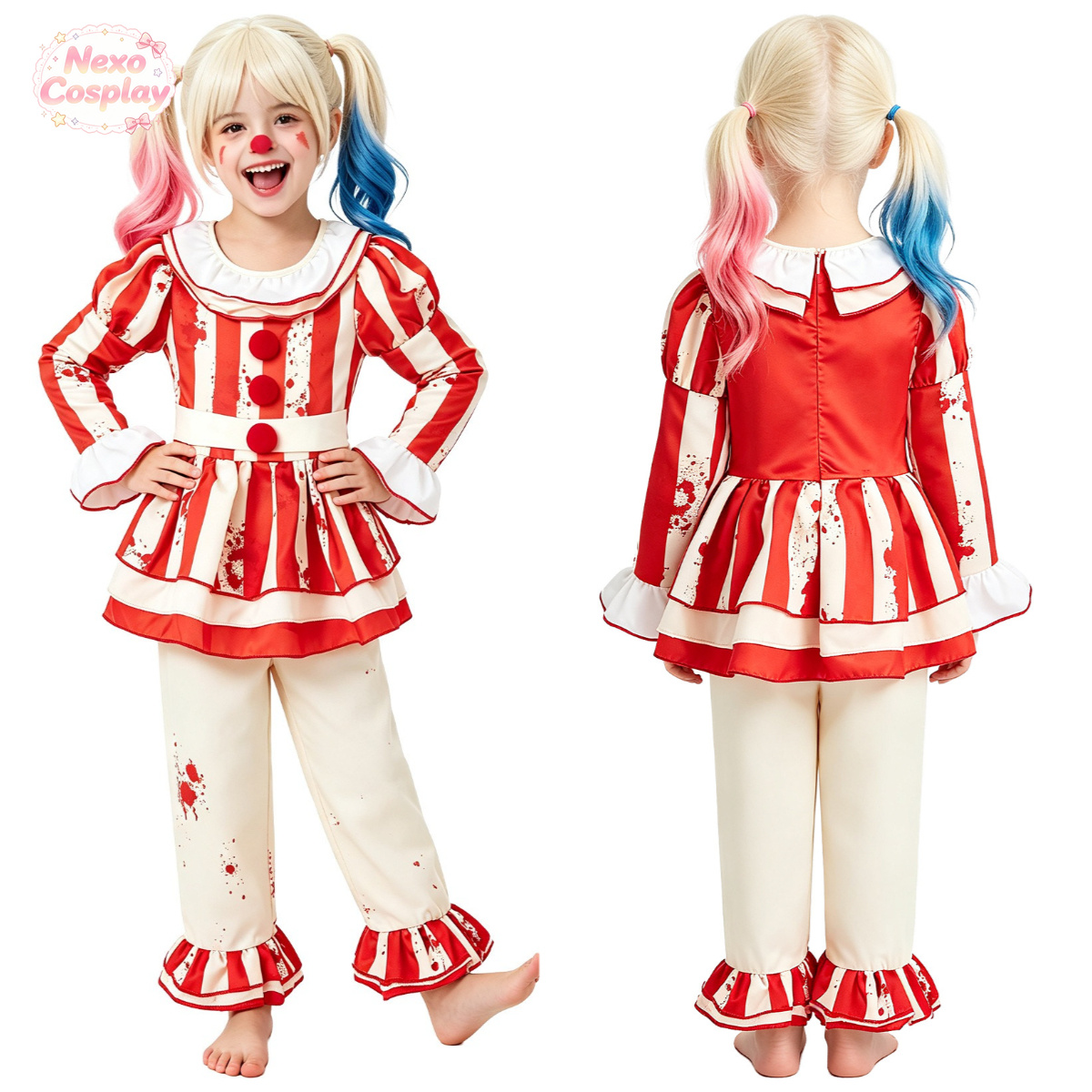 Anime Cosplay Red - Costume da clown horror a righe
