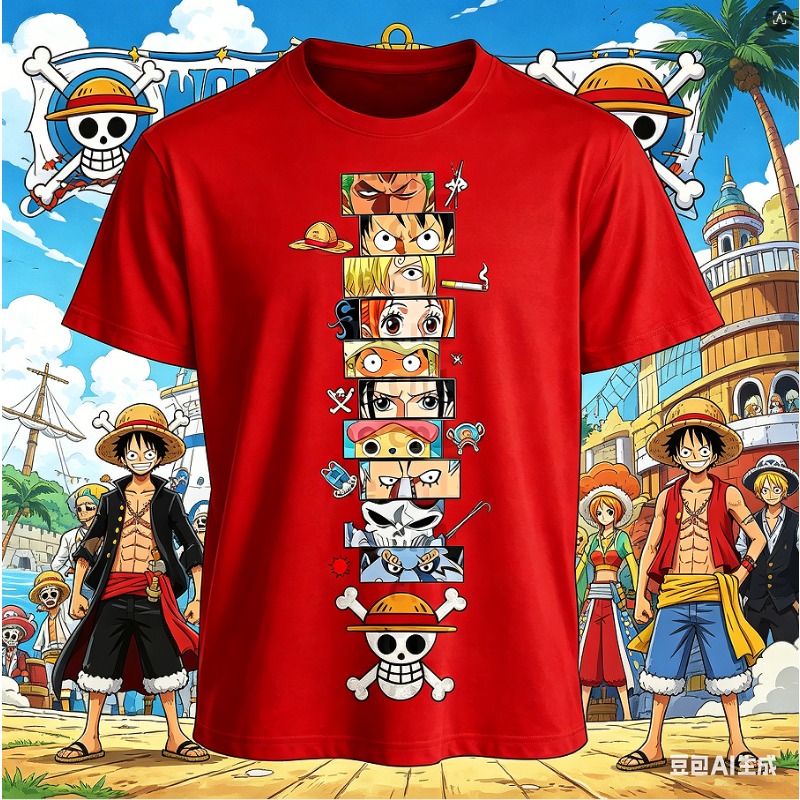 One Piece Straw Hat - T-shirt vintage in cotone stampato estivo